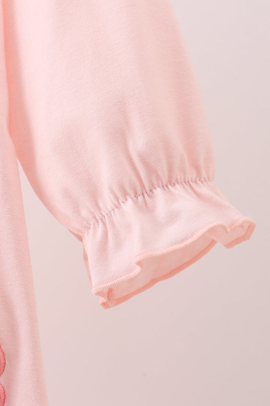 Pink floral bow applique ruffle dress