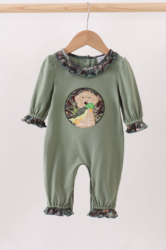 Camouflage dog hunting applique ruffle romper