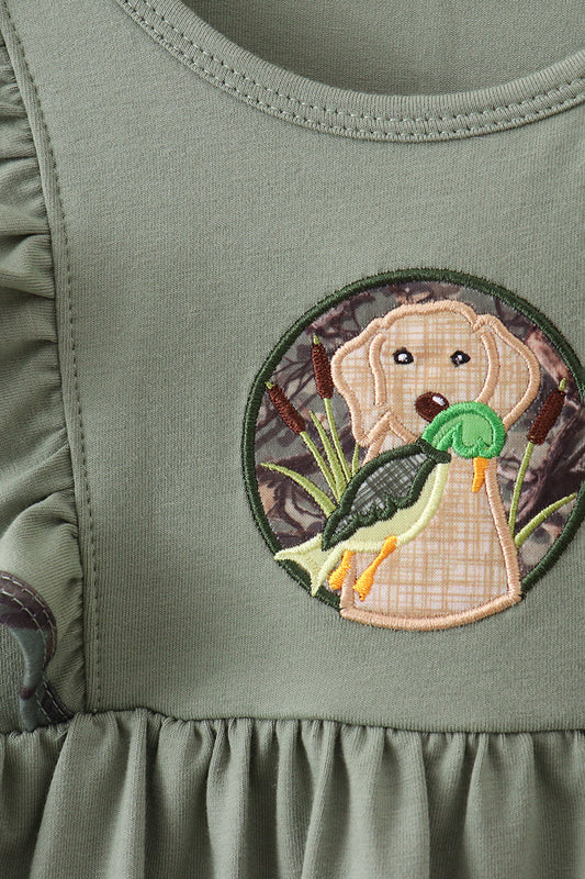 Camouflage dog hunting applique ruffle pants set