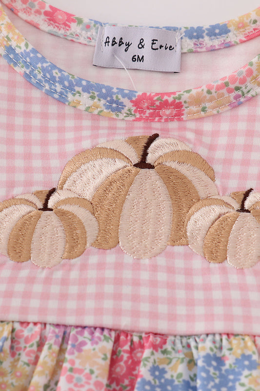 Pink floral pumpkin embroidery ruffle bubble
