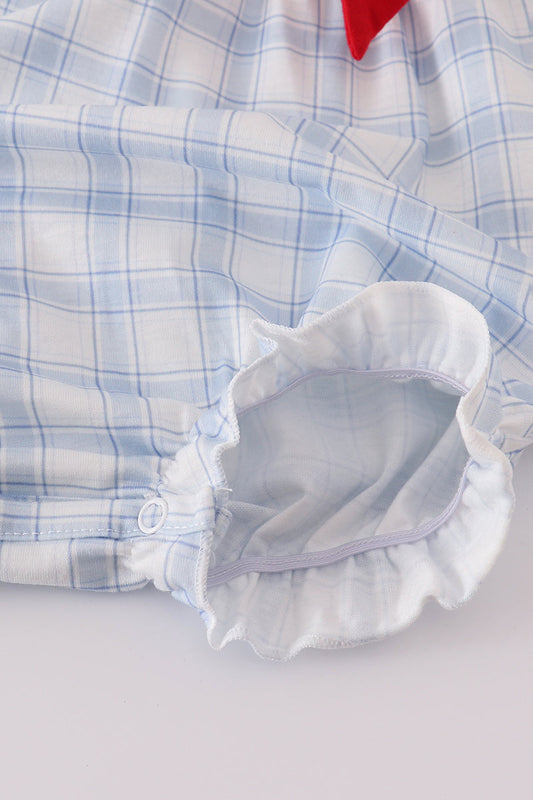 Blue farm embroidery plaid ruffle bubble