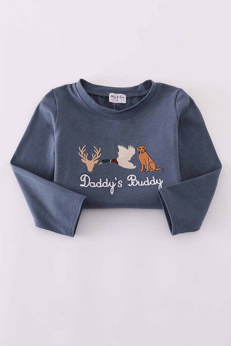 Navy hunting embroidery top