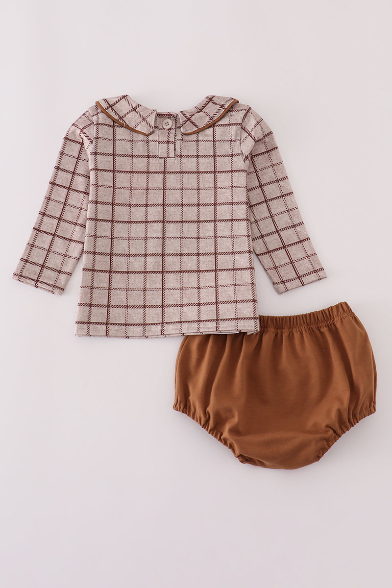 Brown plaid bloomer set