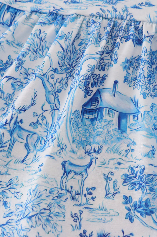 Blue willow toile print bloomer set
