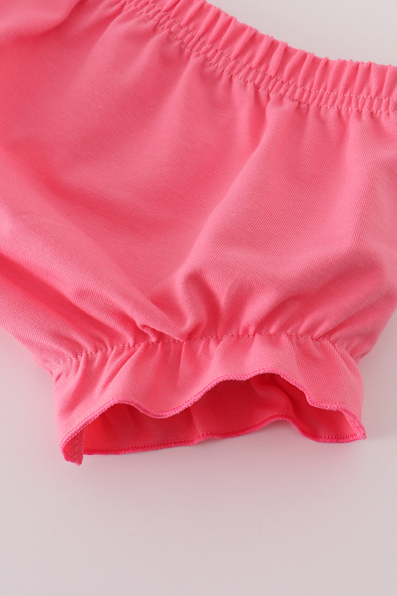 Pink bow tie embroidery ruffle bloomer set