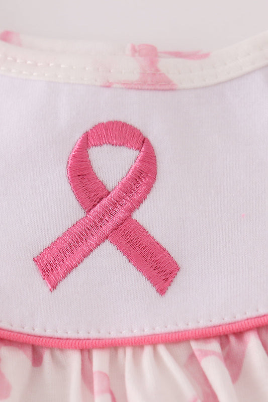 Pink bow tie embroidery ruffle dress