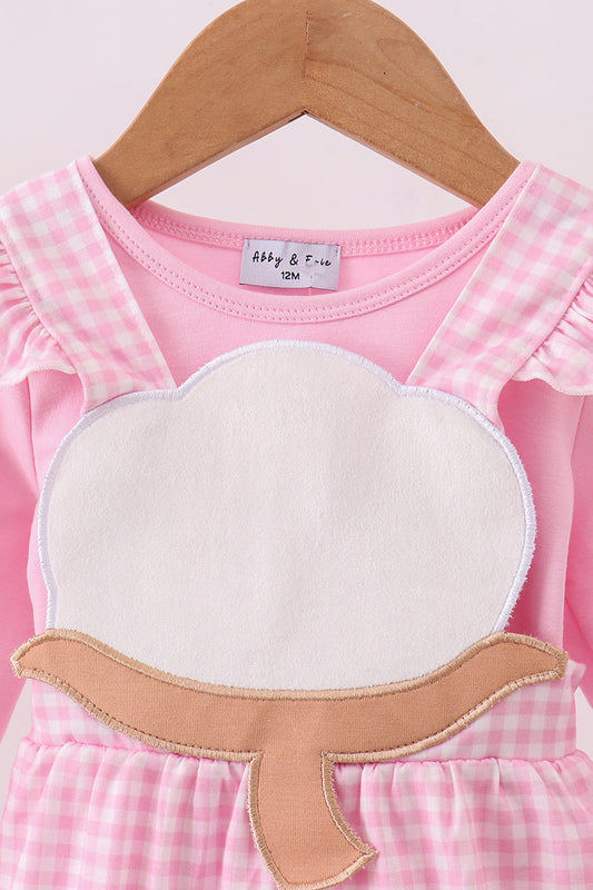 Pink cotton applique gingham 2pc set