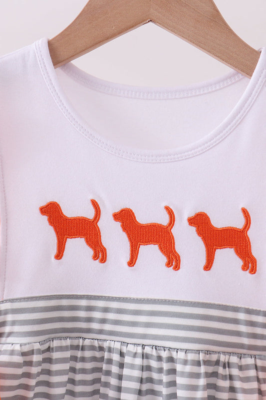 Orange Tennessee embroidery stripe ruffle dress