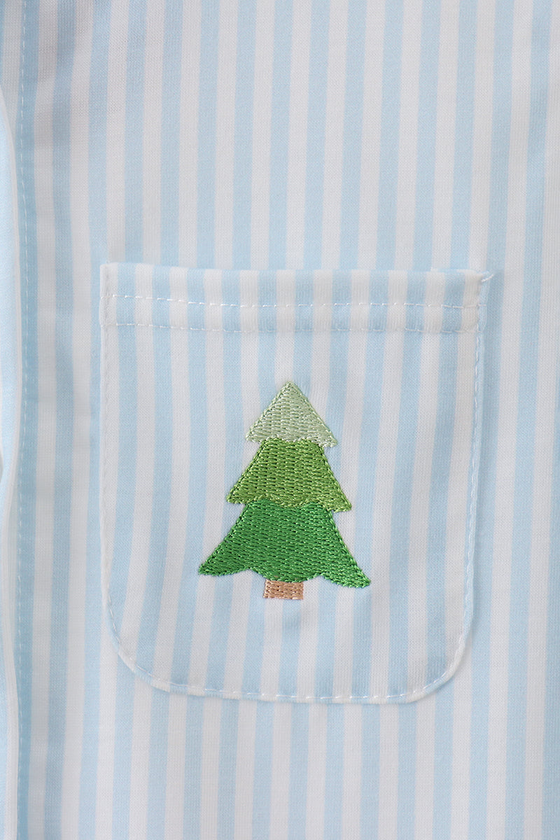 Christmas tree embroidery button down shirt