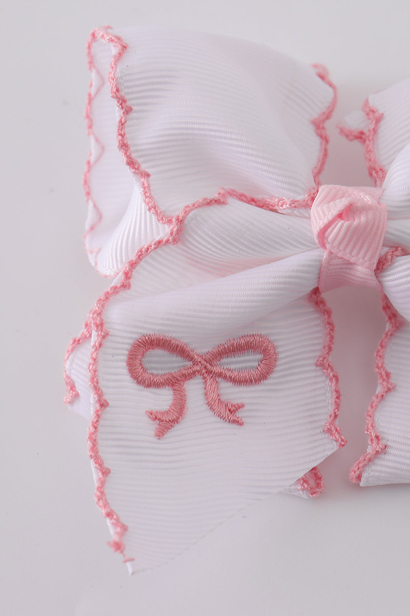 White embroidery hair bow