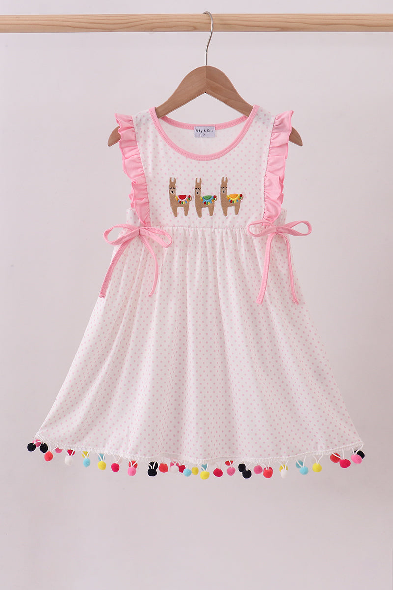 Pink alpaca embroidery ruffle dress