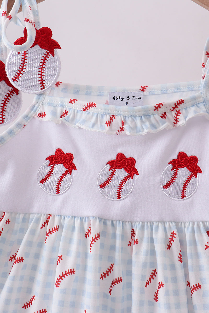 Baseball applique ruffle gingham shorts set