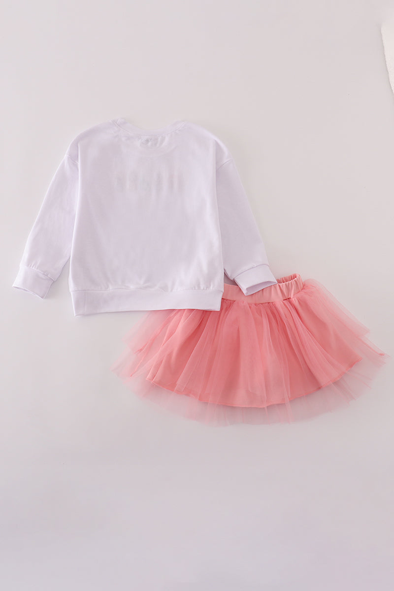 Pink princess embroidery tutu skorts set