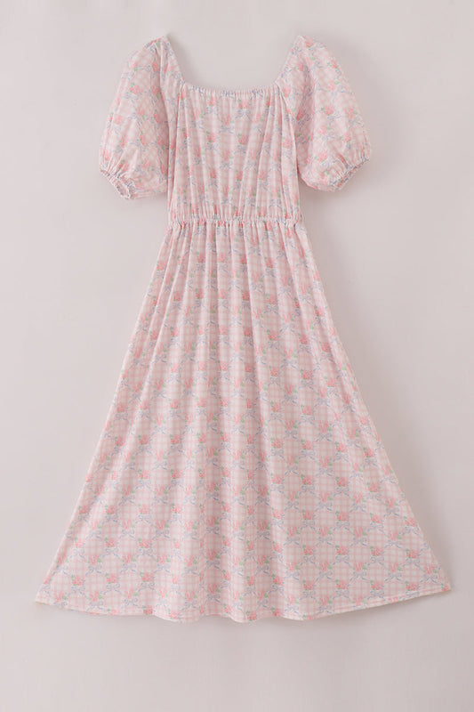 Pink floral print mom dress