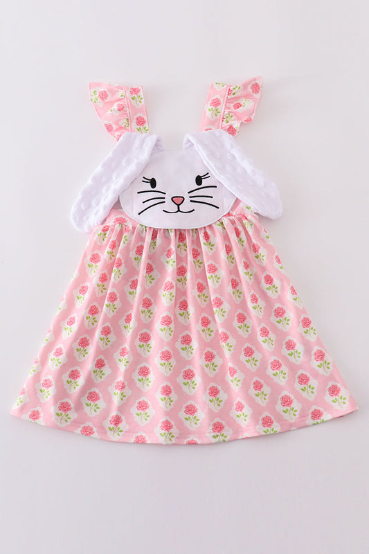 Pink floral bunny applique dress