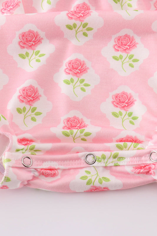 Pink floral bunny applique bubble