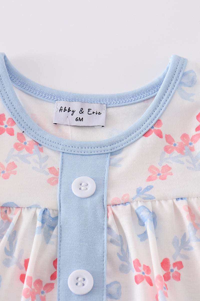 Blue bow lattice print  bloomer set