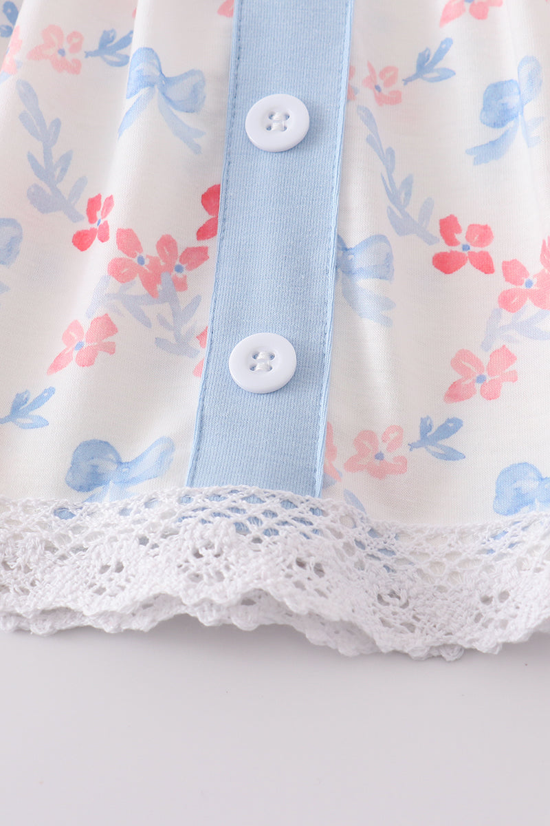 Blue bow lattice print  bloomer set