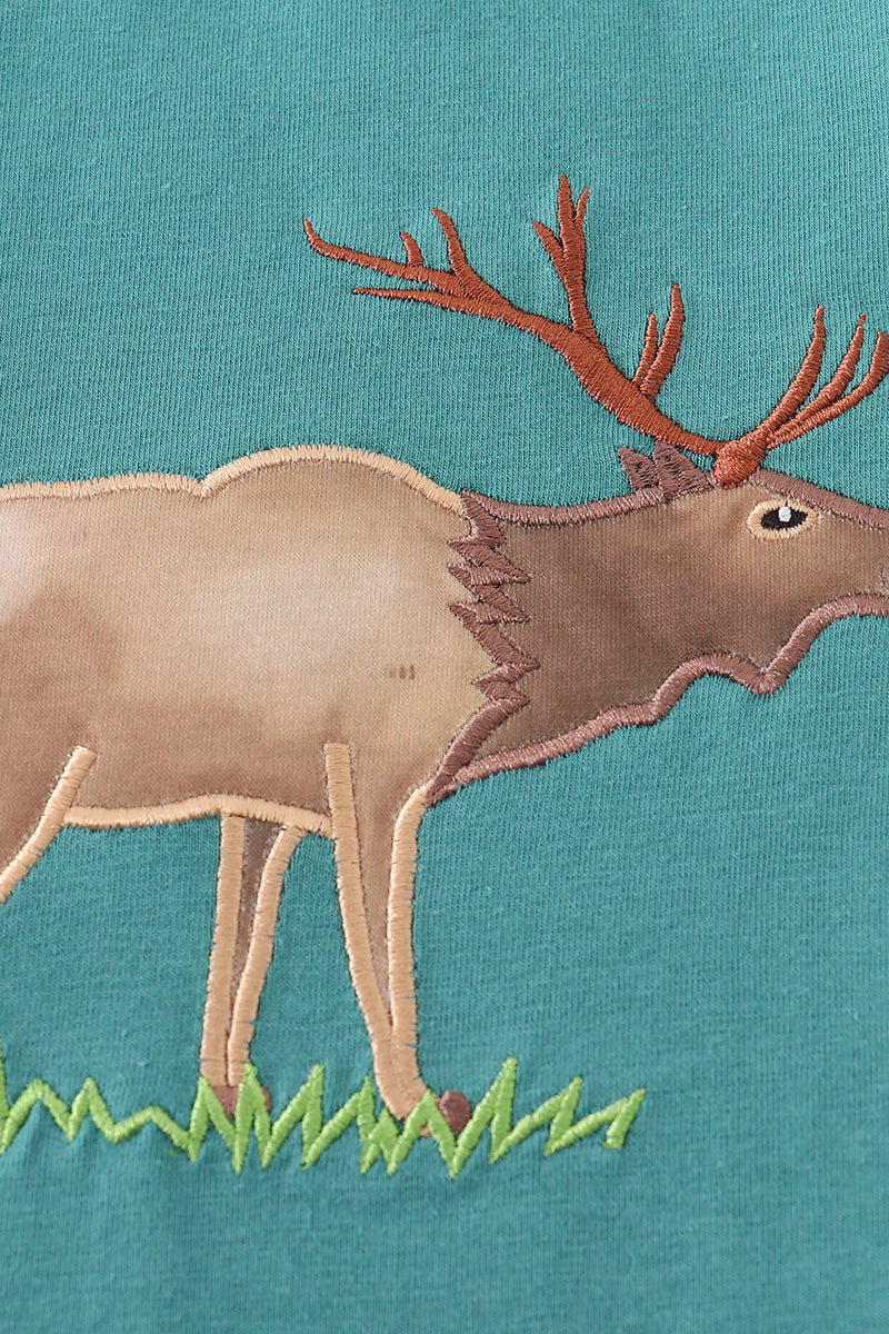 Blue deer applique top