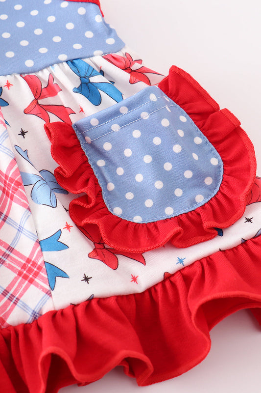Blue bow print ruffle bloomer set
