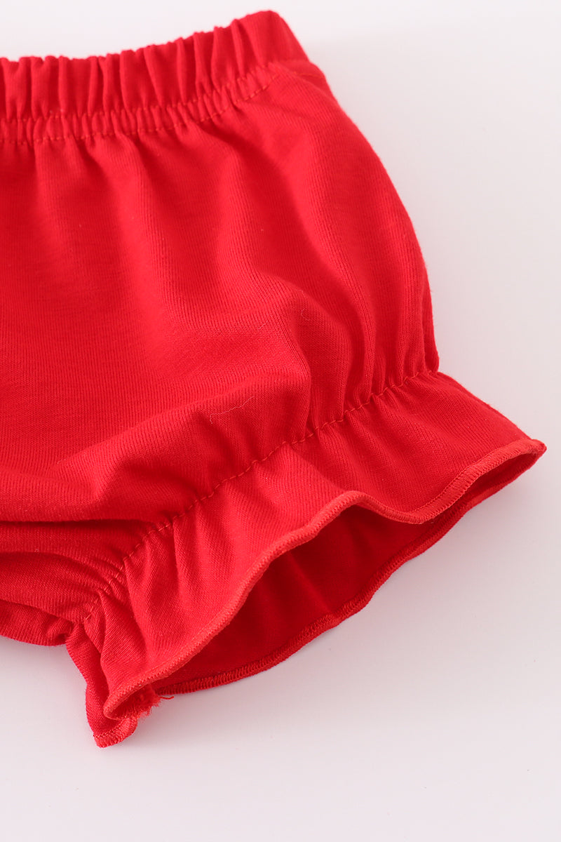 Blue bow print ruffle bloomer set