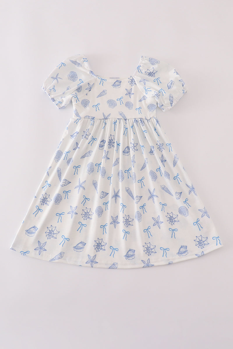 Blue seashell bow mom&me dress