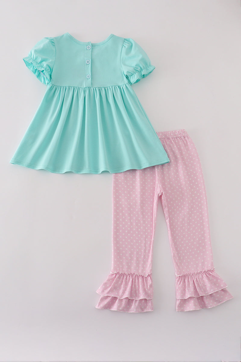 Blue character applique dress