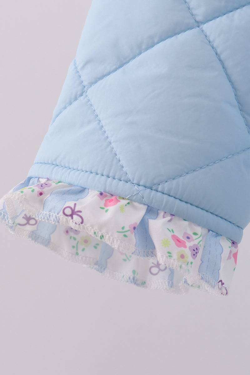 Blue floral print ruffle quilted jacket