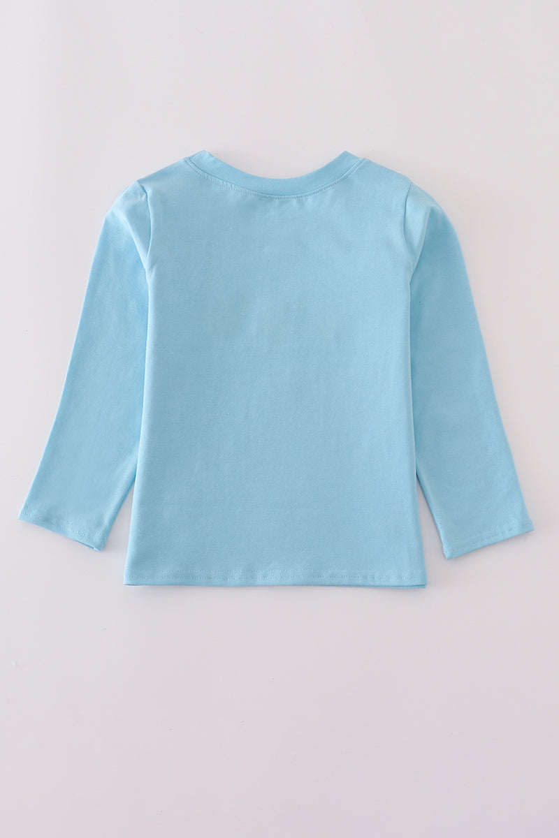Blue character embroidery top