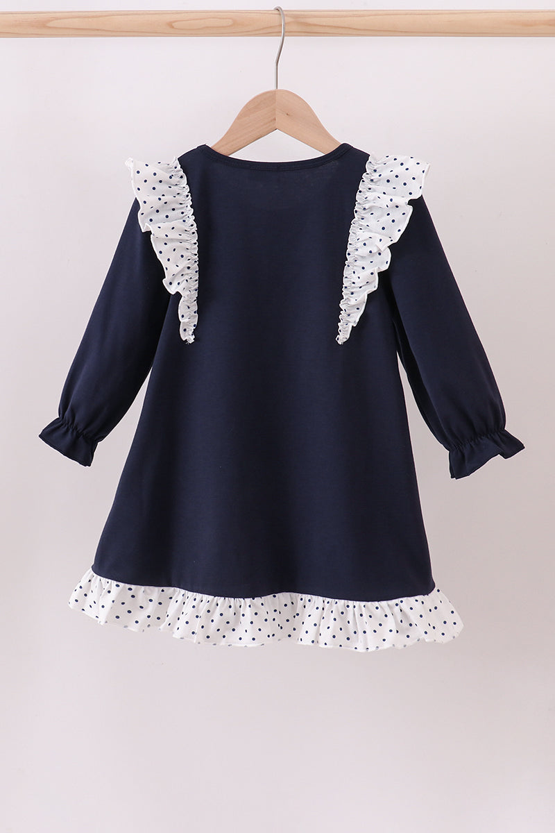 Navy nativity embroidery ruffle dress