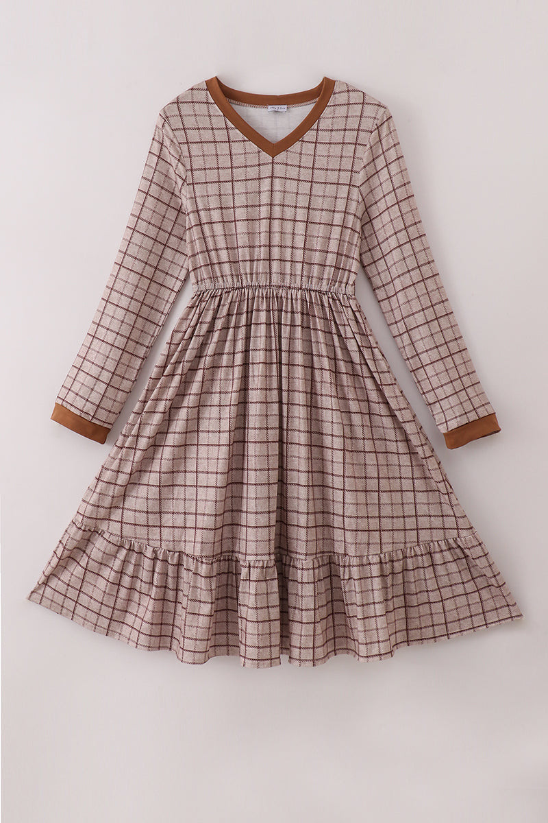 Brown plaid mom dress
