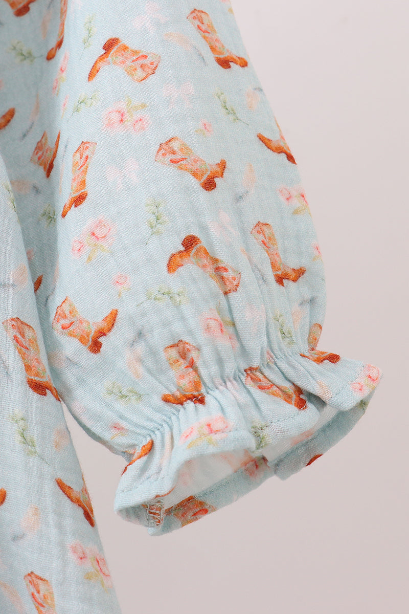 Premium boots print muslin dress