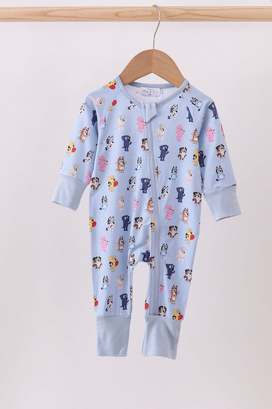 Premium blue character print bamboo romper
