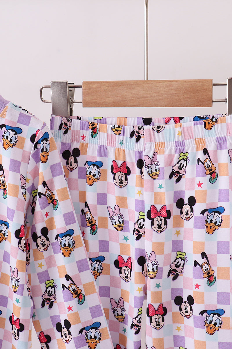 Premium purple character print bamboo pants set