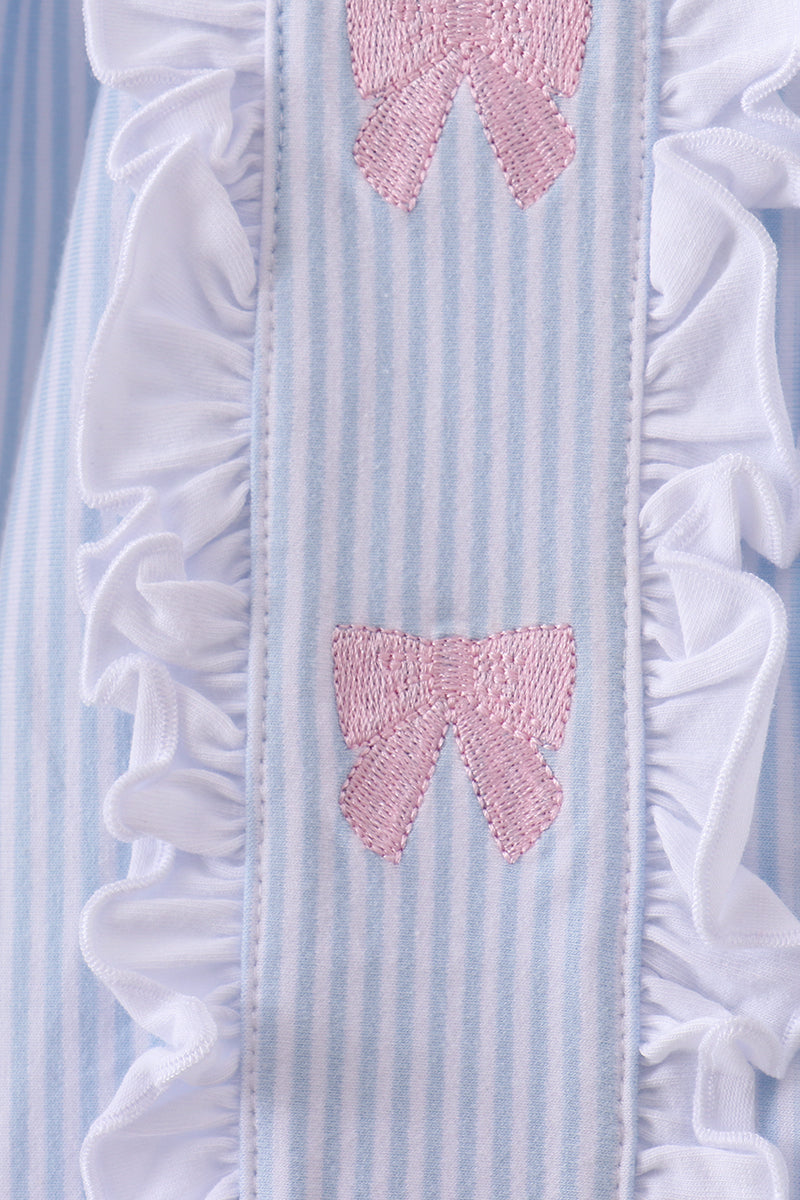 Premium blue stripe bow embroidery dress