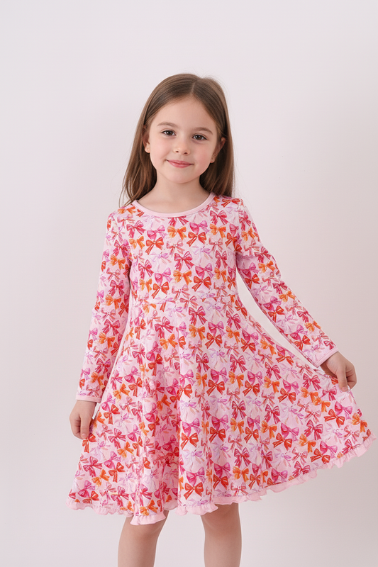 Premium berry blossom bows ruffle bamboo dress