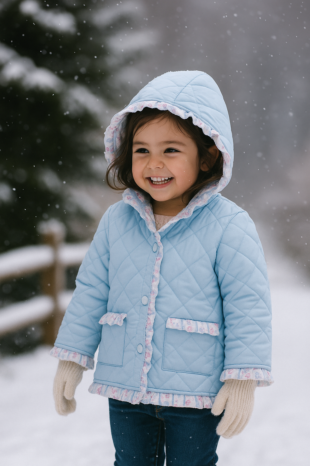 Blue floral print ruffle quilted jacket