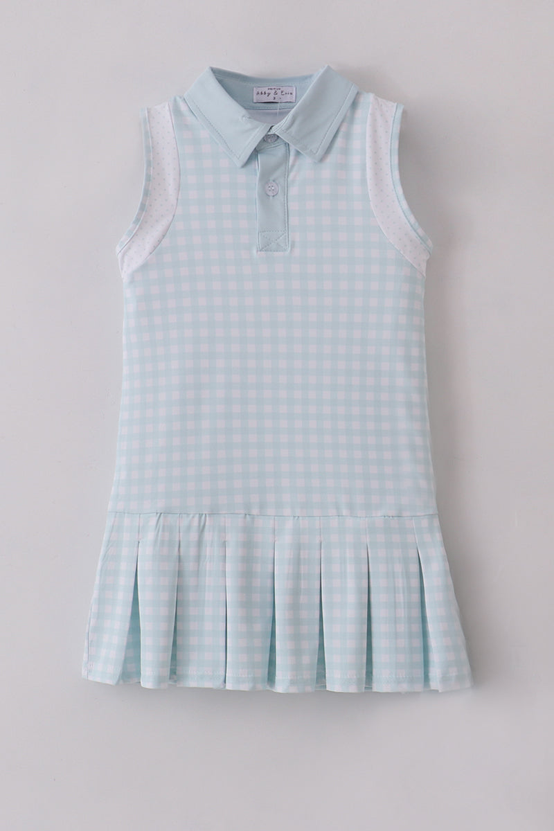 Blue active gingham shorts dress set