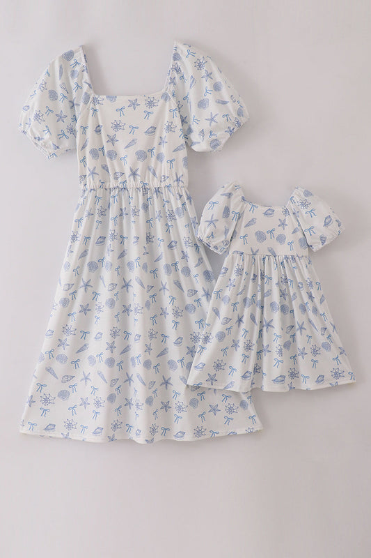 Blue seashell bow mom&me dress
