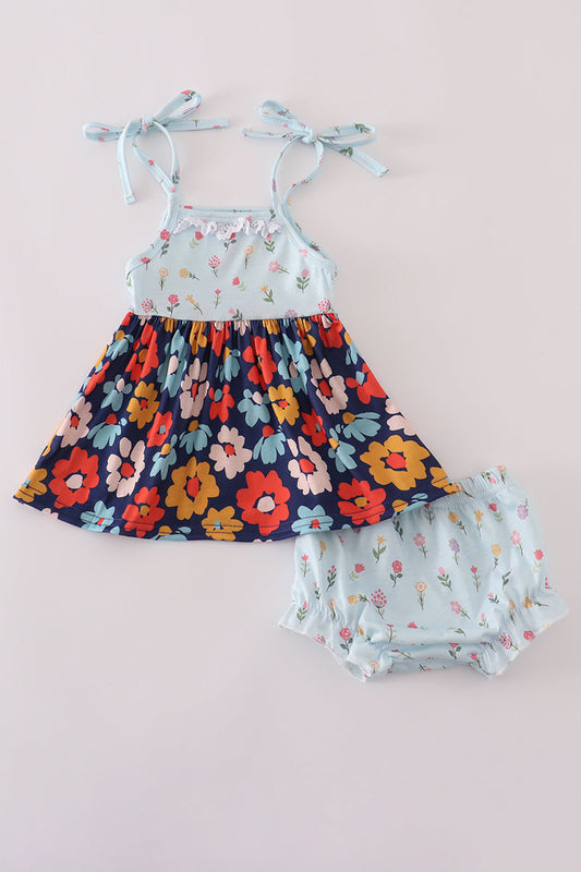 Blue floral bloomer set