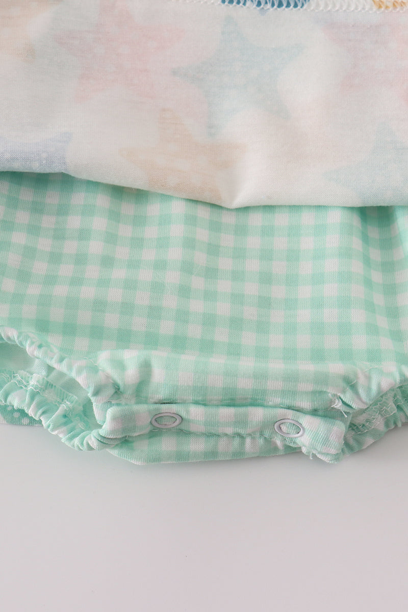 Blue seashell bow ruffle bubble