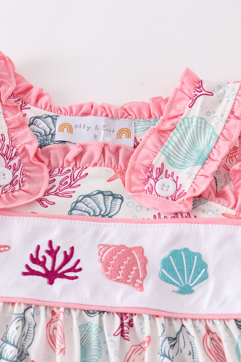 Pink shell embroidery girl set