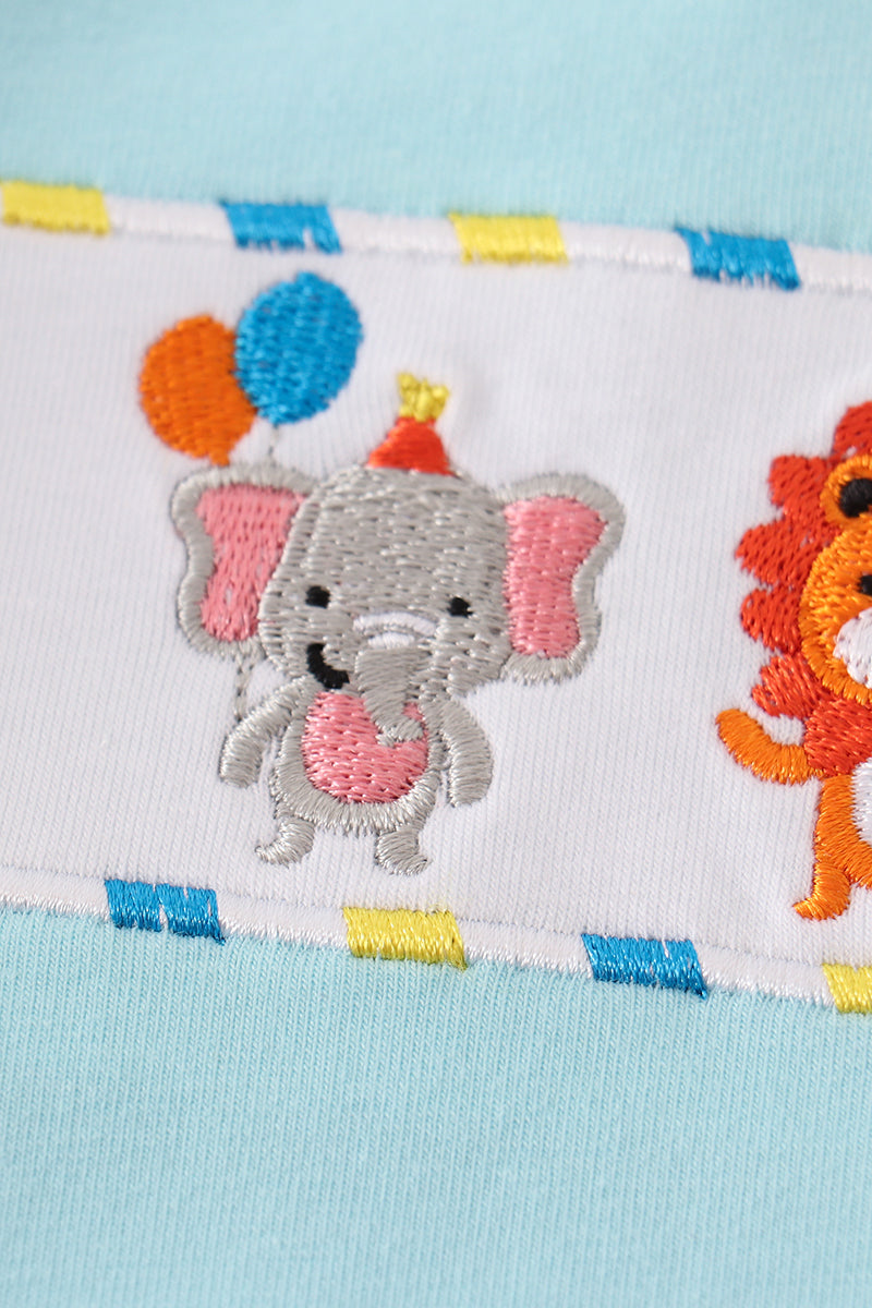 Blue animals birthday embroidery boy set