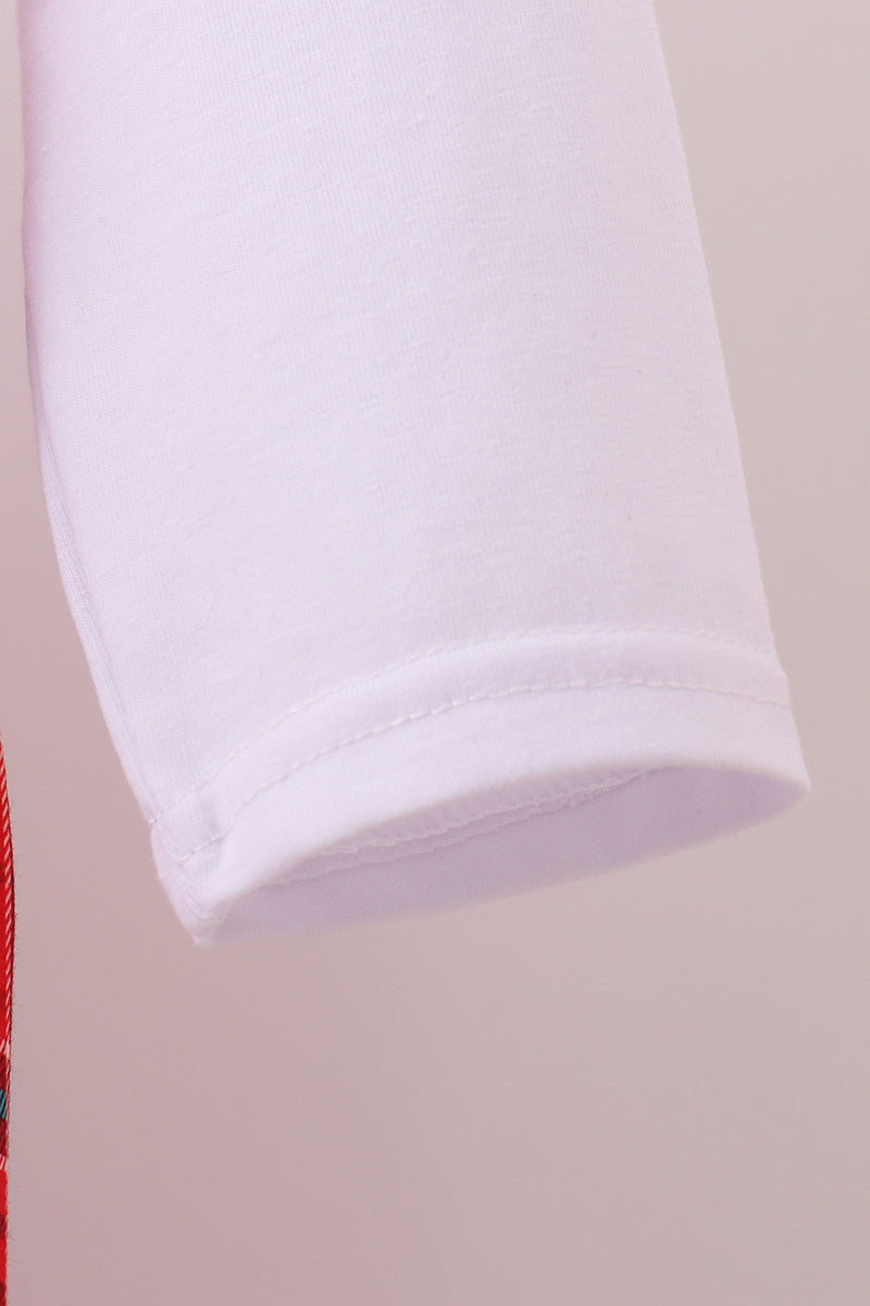 Red tree embroidery plaid jumpsuit set