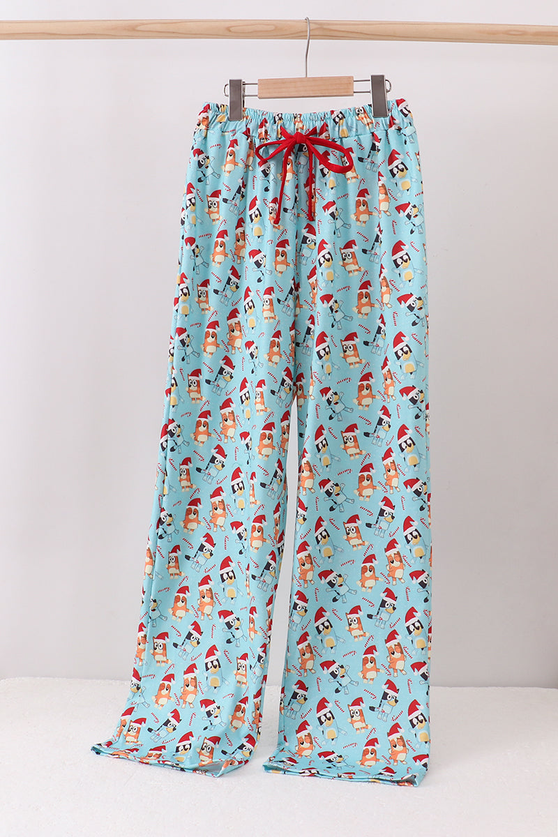 Blue christmas character print mom pajamas pants