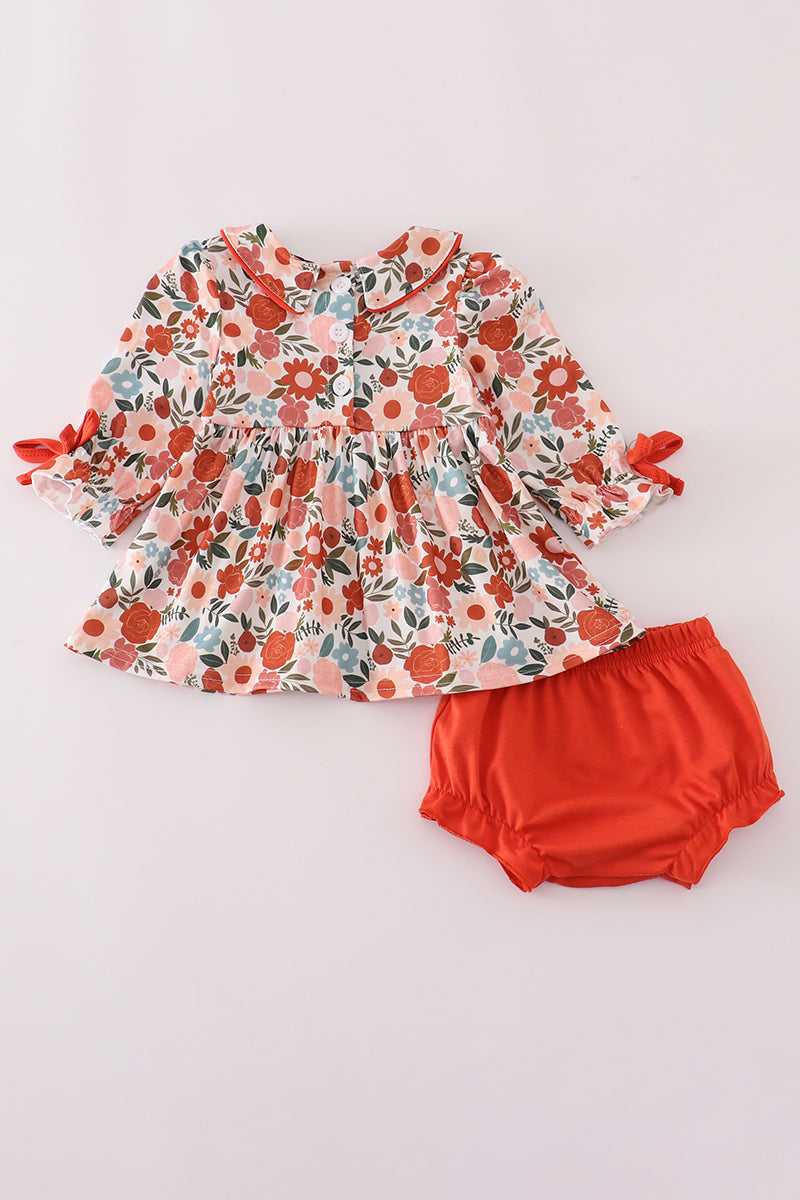 Fox embroidery floral print bloomer set