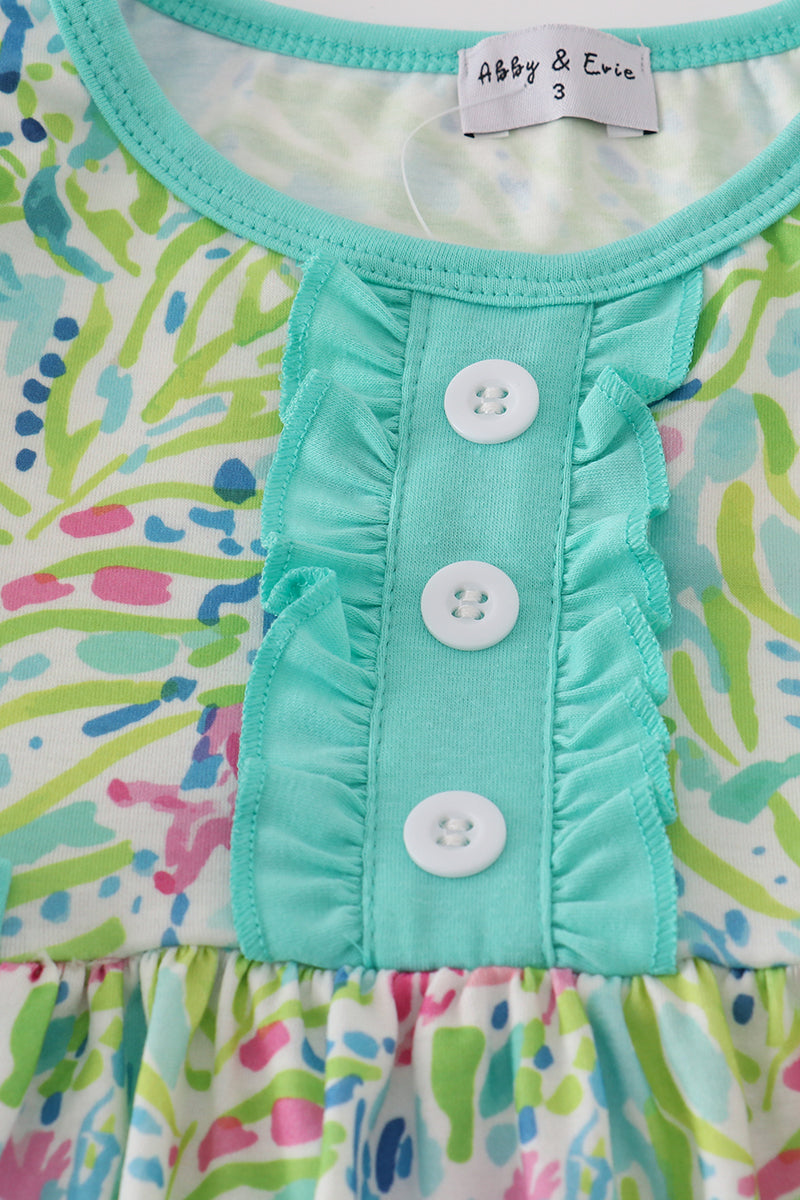 Green meadow splash ruffle dress