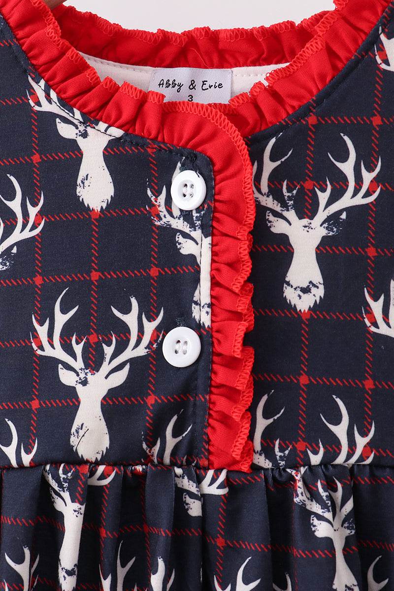 navy-reindeer-plaid-ruffle-holiday-dress