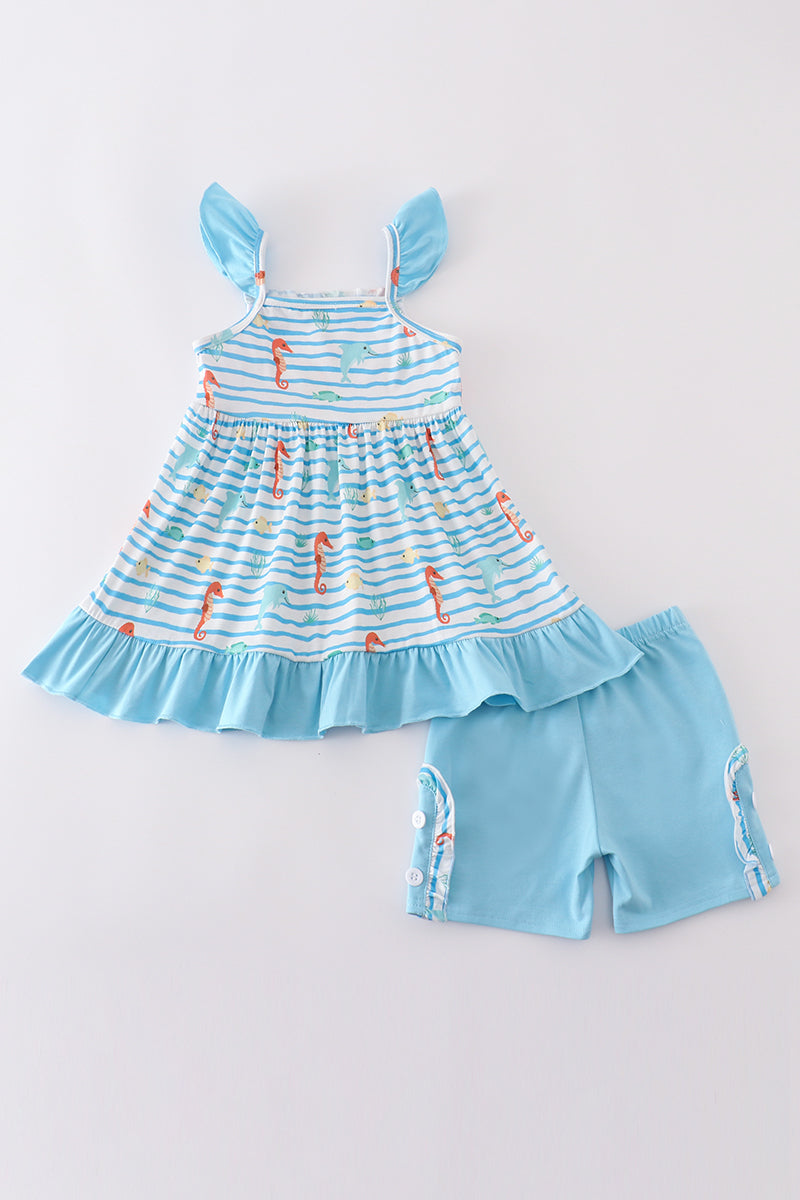 Blue marine creature embroidery set