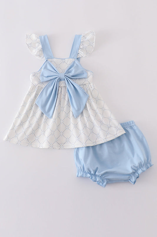 Blue bow classic lattice charm bloomer set